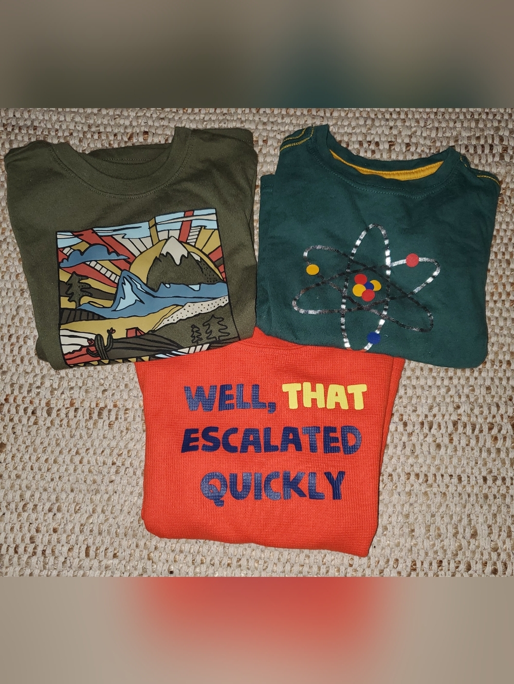 Kids 5T Graphic Long-Sleeve Shirts Pack - Olive Green, Deep Teal, Bright Orange